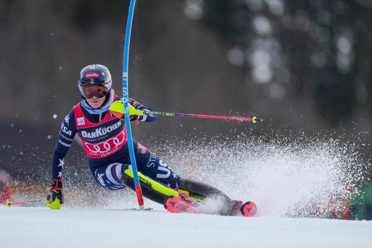 USA's Mikaela Shiffrin competes during the women's FIS Ski World Cup slalom race in Kvitfjell, near Lillehammer, Norway on March 24, 2026. Cornelius Poppe / NTB / AFP