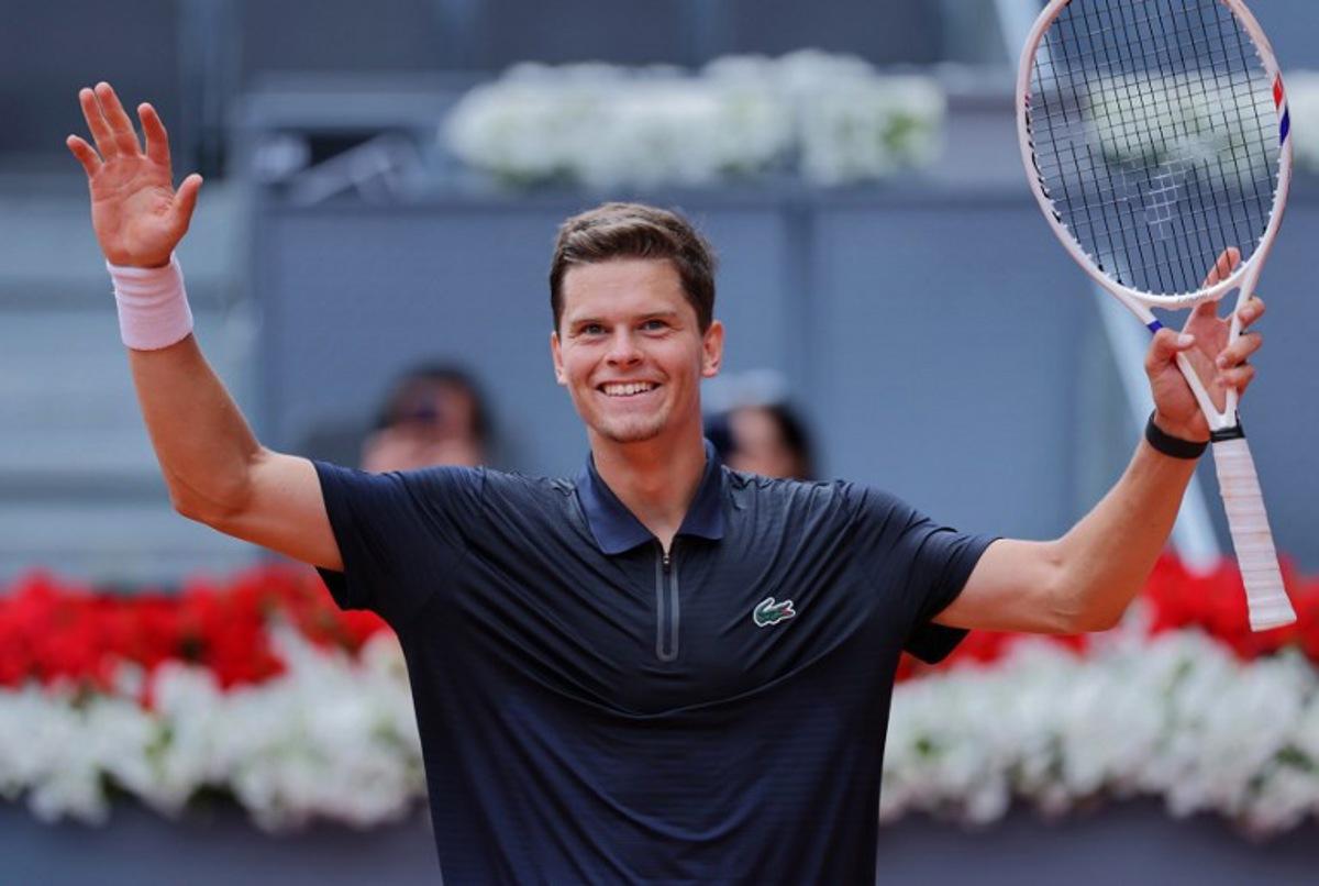 Belgium's Alexander Blockx celebrates beating Norway's Casper Ruud during their 2026 ATP Tour Madrid Open tennis tournament quarter-final singles match at the Caja Magica in Madrid, on April 30, 2026. Thomas COEX / AFP