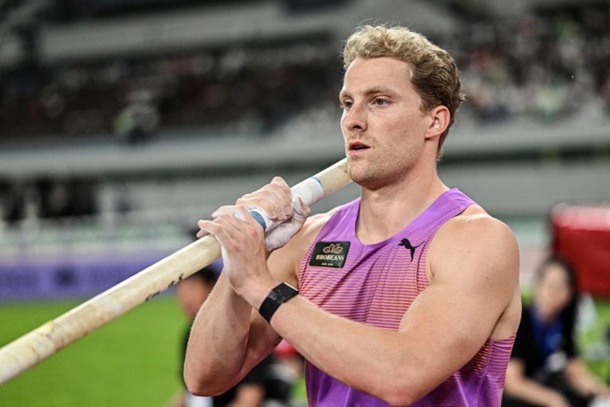 Belgium's Ben Broeders competes in the men's pole vault event during the Shanghai/Keqiao Diamond League athletics meeting in Keqiao, Shaoxing in China's eastern Zhejiang province on May 3, 2025. Pedro PARDO / AFP