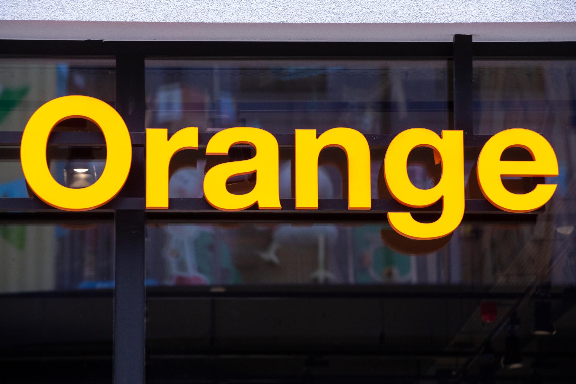 Illustration picture shows Orange logo the Nieuwstraat/ Rue Neuve shopping street in Brussels, Saturday 18 February 2023. BELGA PHOTO NICOLAS MAETERLINCK