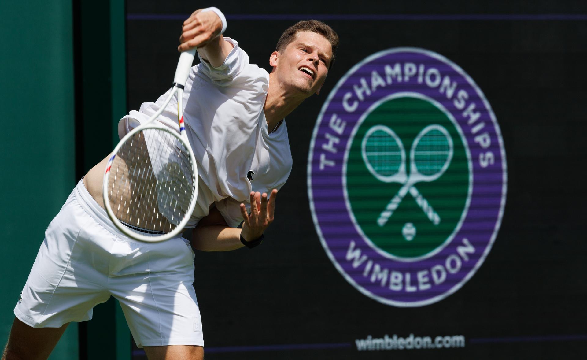 Belgian Alexander Blockx pictured in action during the afternoon training session at the Wimbledon grand slam tennis tournament in London, Britain, Saturday 27 June 2026. The main tournament is starting on Monday 29th June. BELGA PHOTO BENOIT DOPPAGNE