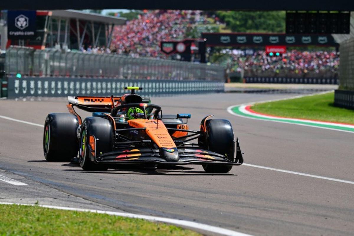McLaren's British driver Lando Norris races during a practice session for the 2025 Emilia Romagna Formula One Grand Prix at the Imola autodrome in Imola, on May 17, 2025. Andrej ISAKOVIC / AFP