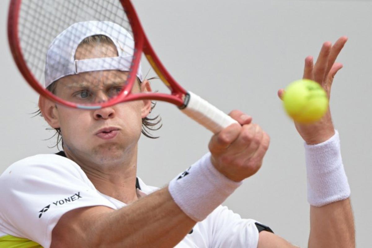 Belgium's Zizou Bergs returns the ball to France's Terence Atman during the ATP Rome Open tennis tournament at Foro Italico in Rome on May 7, 2026. Tiziana FABI / AFP