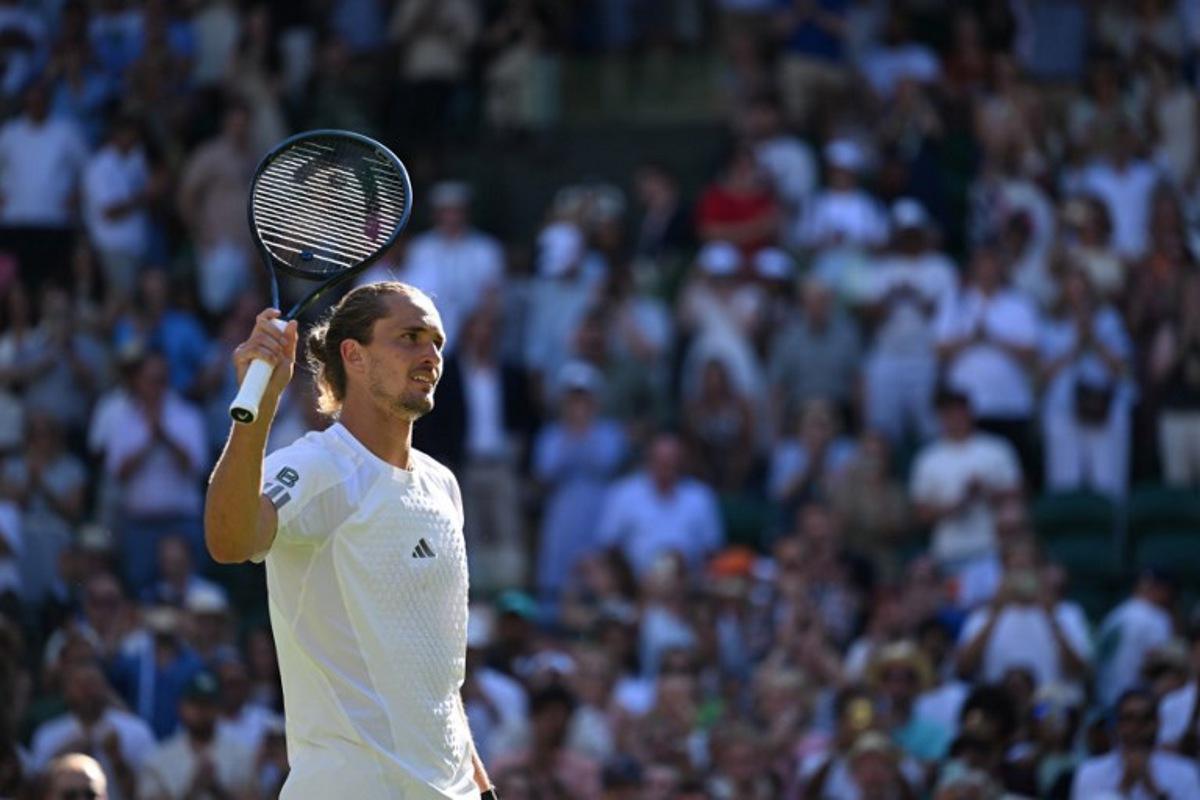 Germany's Alexander Zverev celebrates winning against France's Valentin Royer during their men's singles second round tennis match on the fourth day of the 2026 Wimbledon Championships at The All England Lawn Tennis and Croquet Club in Wimbledon, southwest London, on July 2, 2026. Kirill KUDRYAVTSEV / AFP
