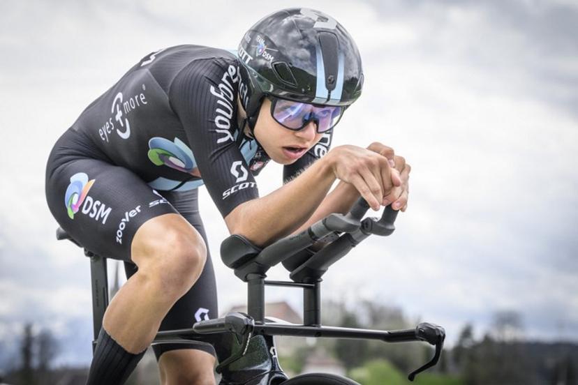 Team DSM's German rider Marco Brenner cycles during the third stage of the Tour of Romandie UCI cycling World tour 18.8 km time trial to and from Chatel-Saint-Denis on April 28, 2023. GABRIEL MONNET / AFP