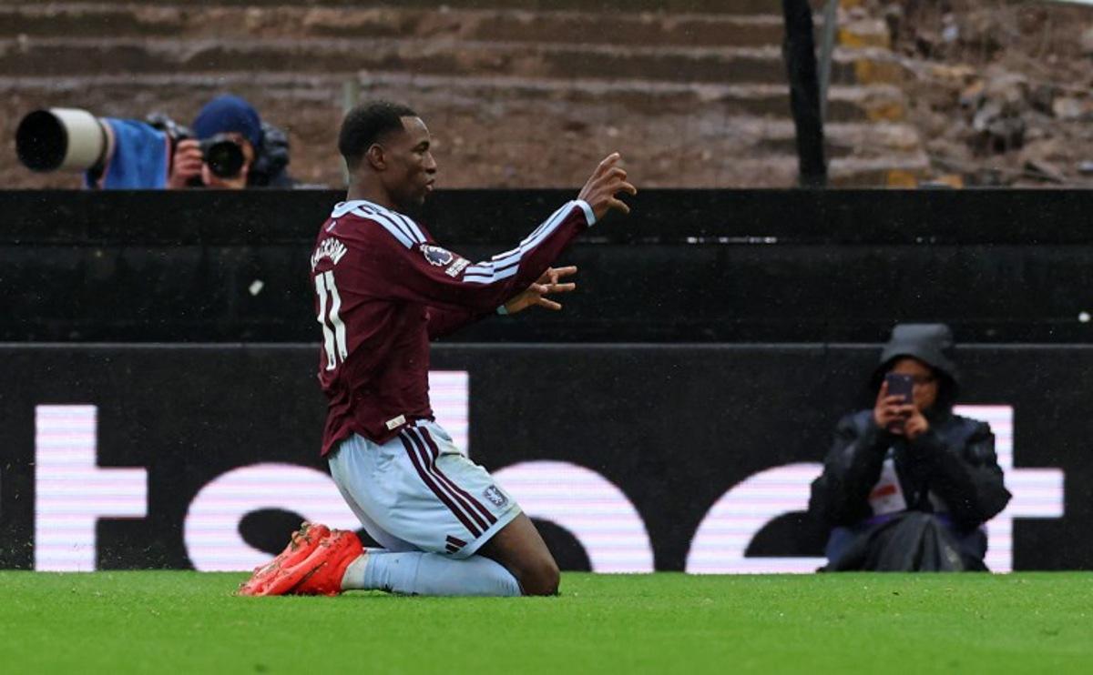 Aston Villa's Senegalese striker #11 Nicolas Jackson scores the team's second goal during the English Premier League football match between Aston Villa and Manchester City at Villa Park in Birmingham, central England on October 24, 2026. Darren Staples / AFP