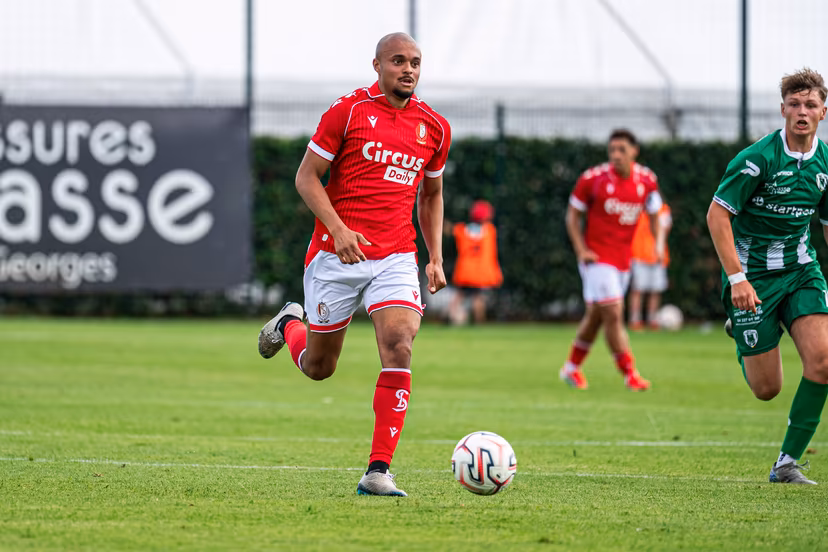 Standard's Timothe Nkada pictured in action during a friendly soccer game between RCS Verlaine and Standard De Liege, on Saturday 04 July 2026 in Verlaine, in preparation of the upcoming 2026-2027 Belgian first division soccer season. BELGA PHOTO EMILE WINDAL