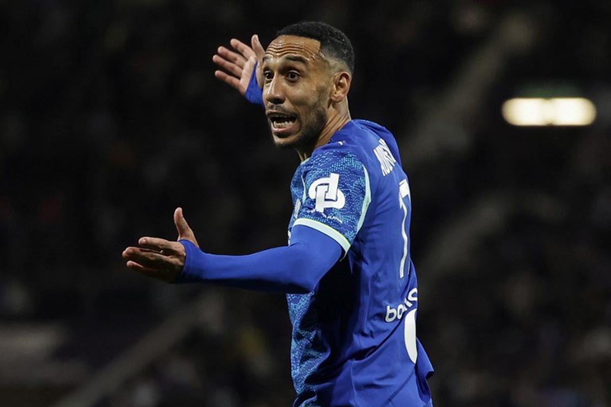 Marseille's Gabonese forward #17 Pierre-Emerick Aubameyang reacts during the French L1 football match between Toulouse FC and Olympique de Marseille (OM) at the TFC Stadium in Toulouse, southwestern France, on March 7, 2026. Valentine CHAPUIS / AFP
