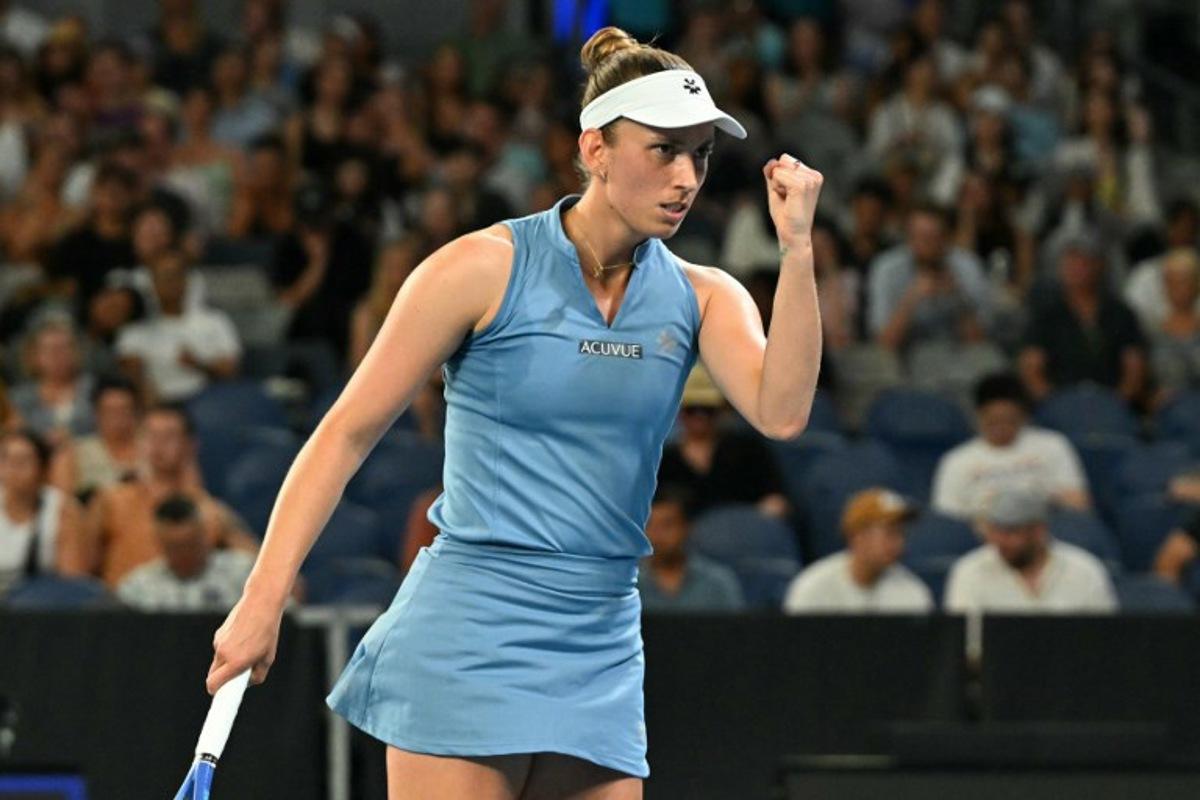 Belgium's Elise Mertens reacts after a point against Czech Republic's Nikola Bartunkova during their women's singles match on day seven of the Australian Open tennis tournament in Melbourne on January 24, 2026. Paul Crock / AFP