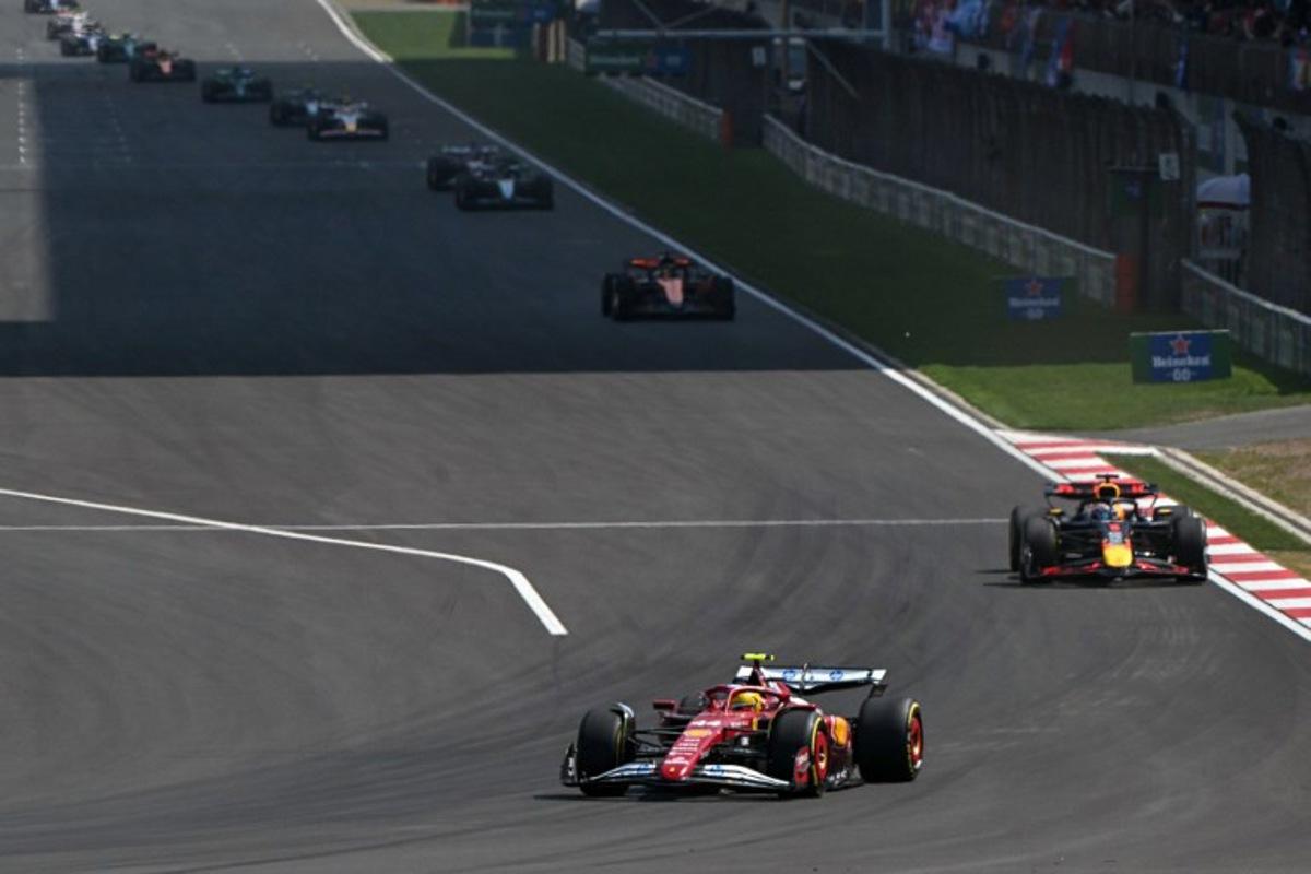 Ferrari's British driver Lewis Hamilton (bottom C) leads the sprint race of the Formula One Chinese Grand Prix at the Shanghai International Circuit in Shanghai on March 22, 2025. Greg Baker / AFP