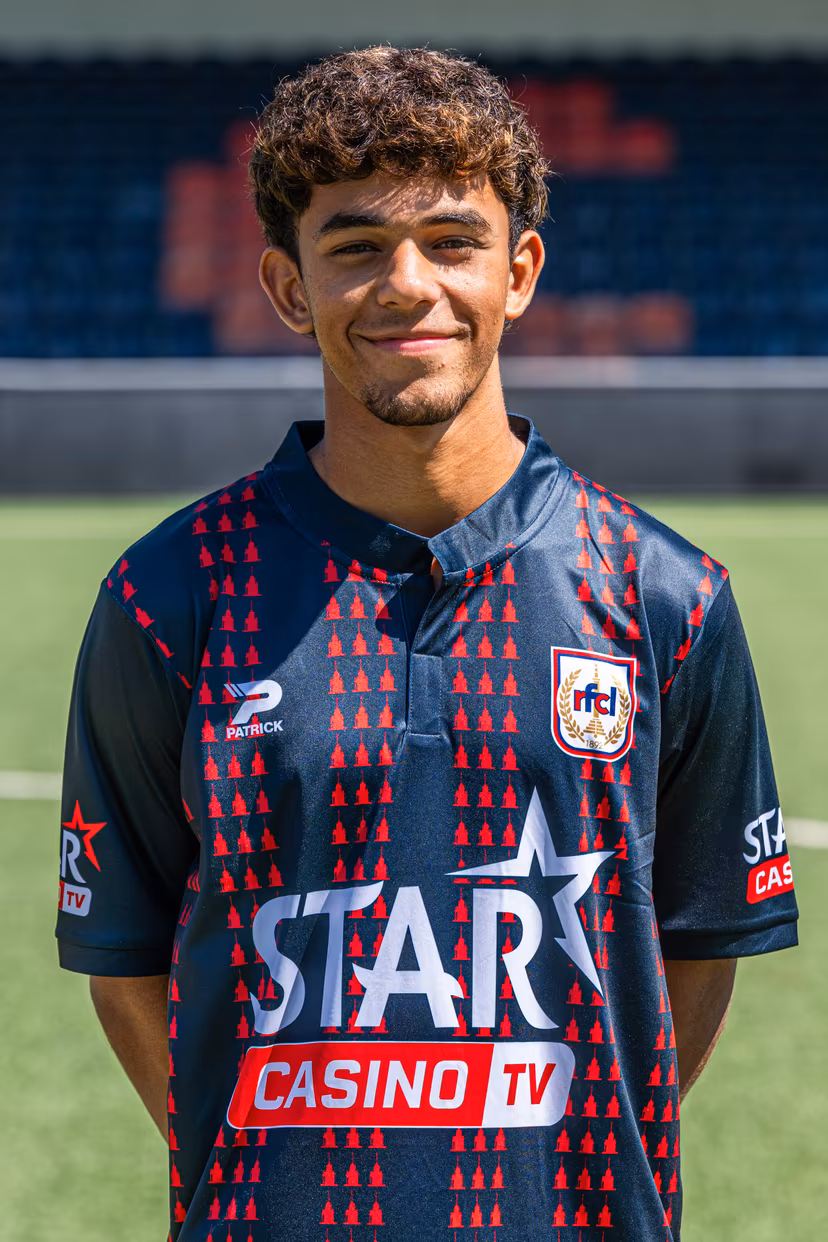 Liege's Adham Refai poses for the photographer at poses for a picture at the 2026-2027 season photoshoot of Belgian Challenger Pro League team RFC Liege, Tuesday 11 August 2026 in Liege. BELGA PHOTO JILL DELSAUX