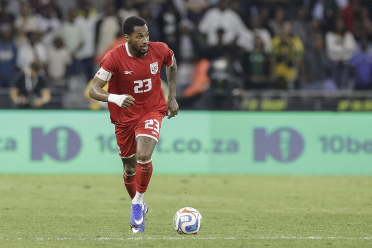 Panama's defender #23 Michael Amir Murillo controls the ball during the friendly international football match between South Africa and Panama at the Cape Town Stadium in Cape Town on March 31, 2026. GIANLUIGI GUERCIA / AFP