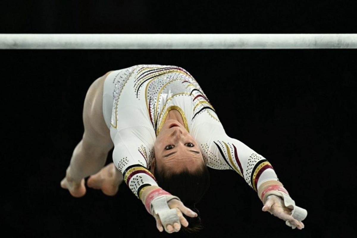 Belgium's Nina Derwael competes in the artistic gymnastics women's uneven bars final during the Paris 2024 Olympic Games at the Bercy Arena in Paris, on August 4, 2024. Lionel BONAVENTURE / AFP