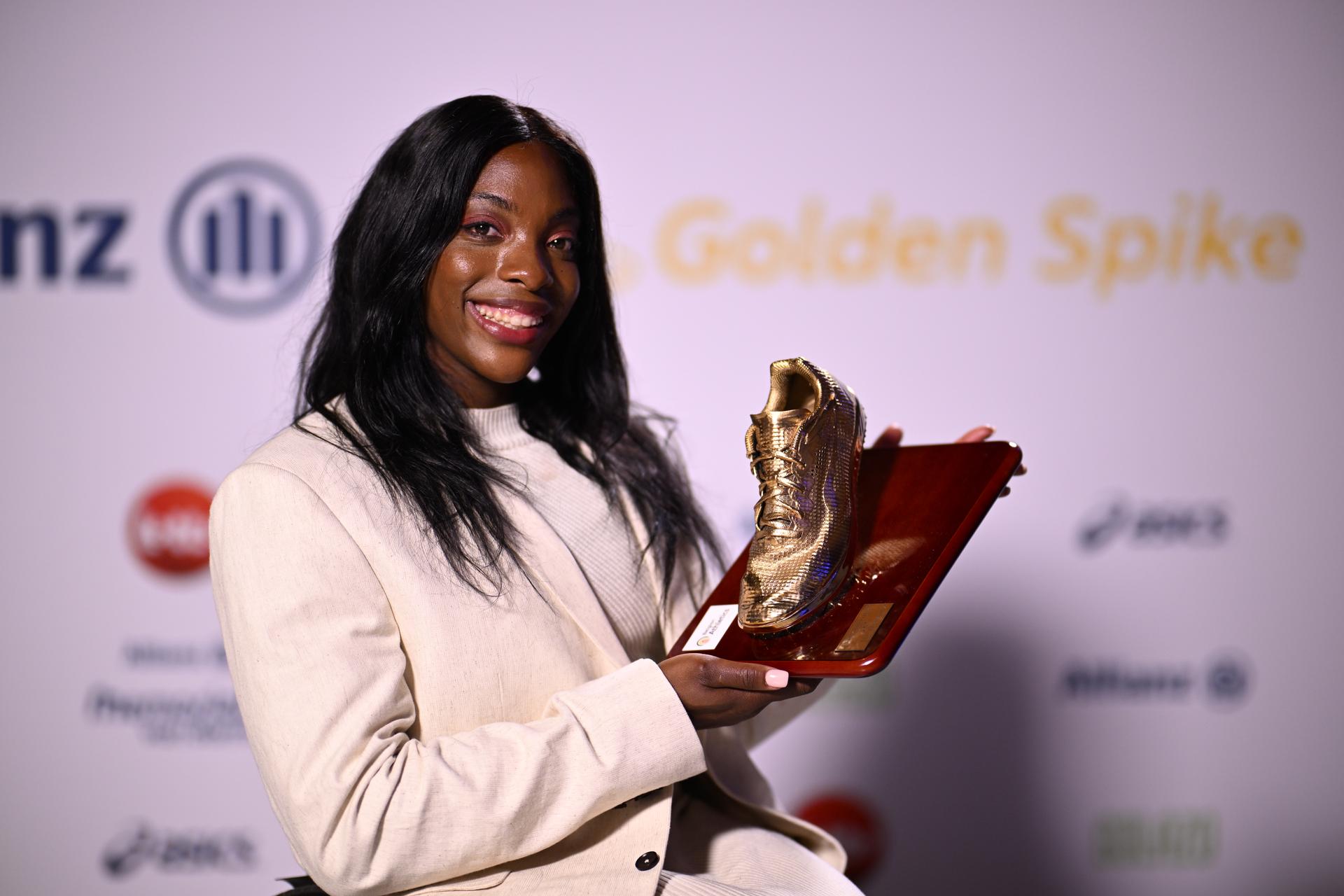 Belgian Naomi Van den Broeck and pictured after the 'Golden Spike' athletics awards ceremony, Friday 06 March 2026 in Mechelen. BELGA PHOTO JASPER JACOBS