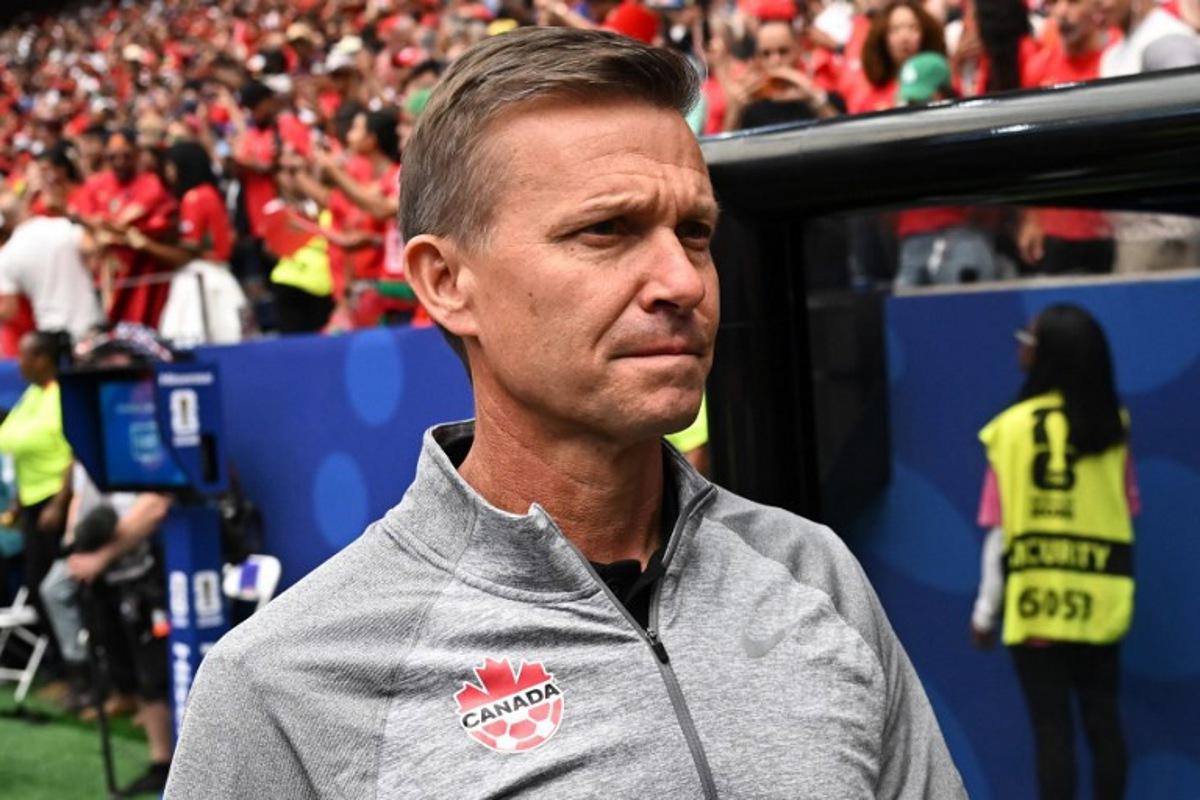 Canada's US head coach Jesse Marsch looks on ahead of the 2026 World Cup round of 16 football match between Canada and Morocco at the Houston Stadium in Houston on July 4, 2026. Paul ELLIS / AFP