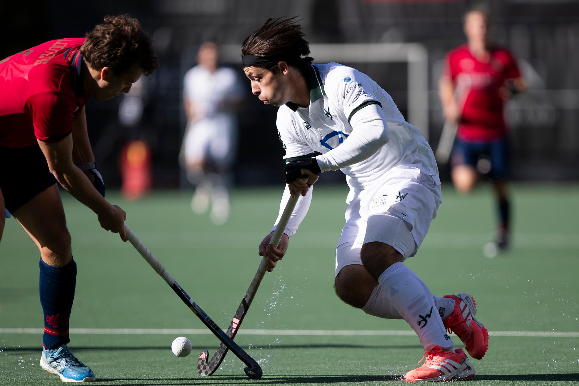 WatDuck's William Ghislain pictured during a hockey game between KHC Dragons and Waterloo Ducks, on Sunday 11 October 2026 in Brasschaat, on day 6 of the Belgian first division hockey championship. BELGA PHOTO KRISTOF VAN ACCOM