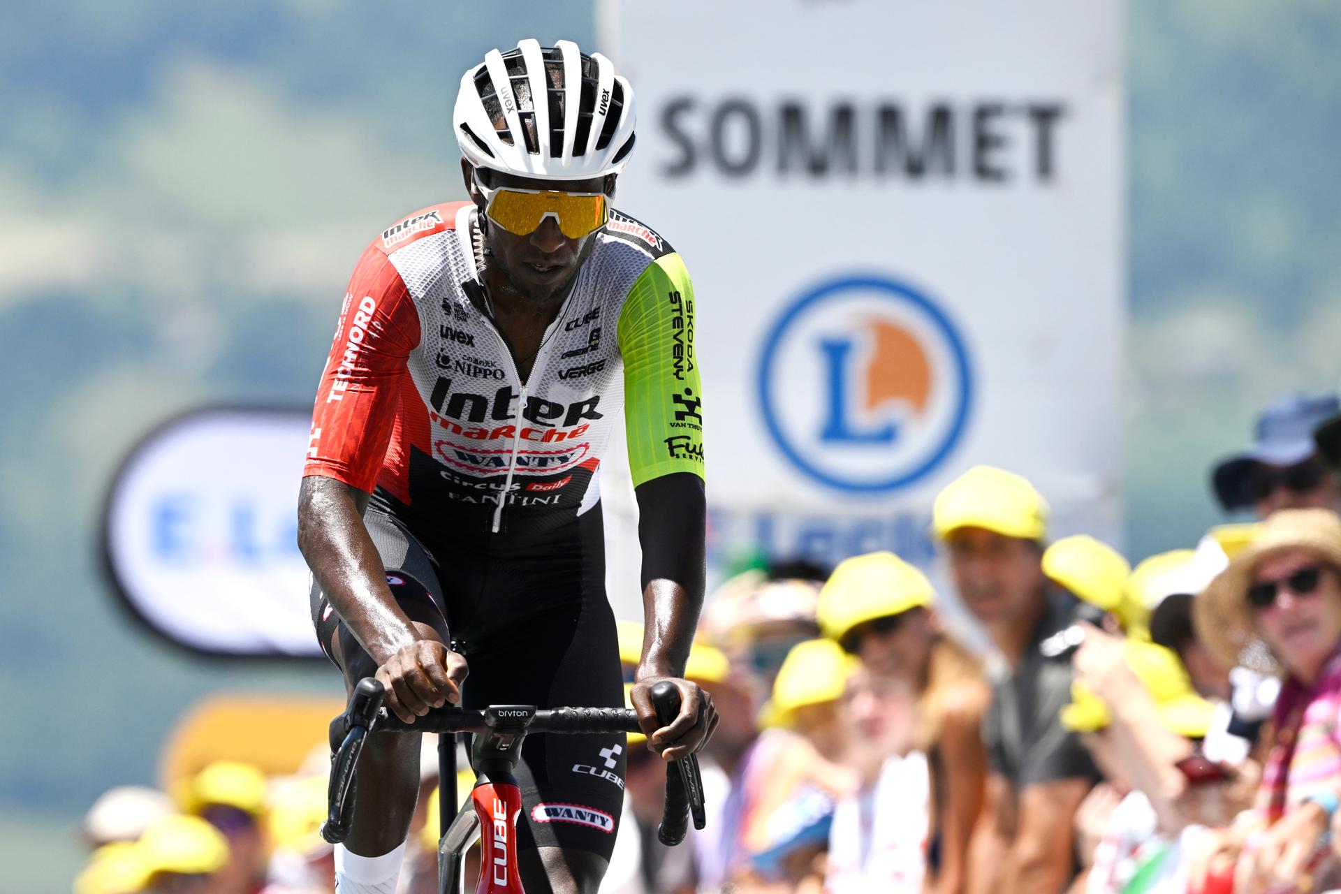Eritrean Biniam Girmay Hailu of Intermarche-Wanty pictured at the finish of stage 13 of the 2025 Tour de France cycling race, an 11km individual time trial from Loudenvielle to Peyragudes, on Friday 18 July 2025 in France. The 112th edition of the Tour de France starts on Saturday 5 July in Lille, France, and will finish in Paris, France on the 27th of July. BELGA PHOTO JASPER JACOBS