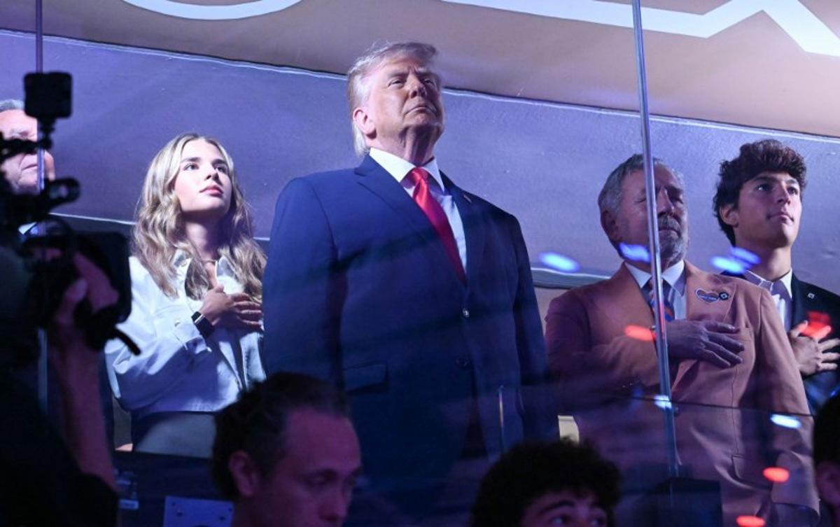 US President Donald Trump attends Game Three of the NBA Finals between the San Antonio Spurs and the New York Knicks at Madison Square Garden in New York on June 8, 2026. SAUL LOEB / AFP
