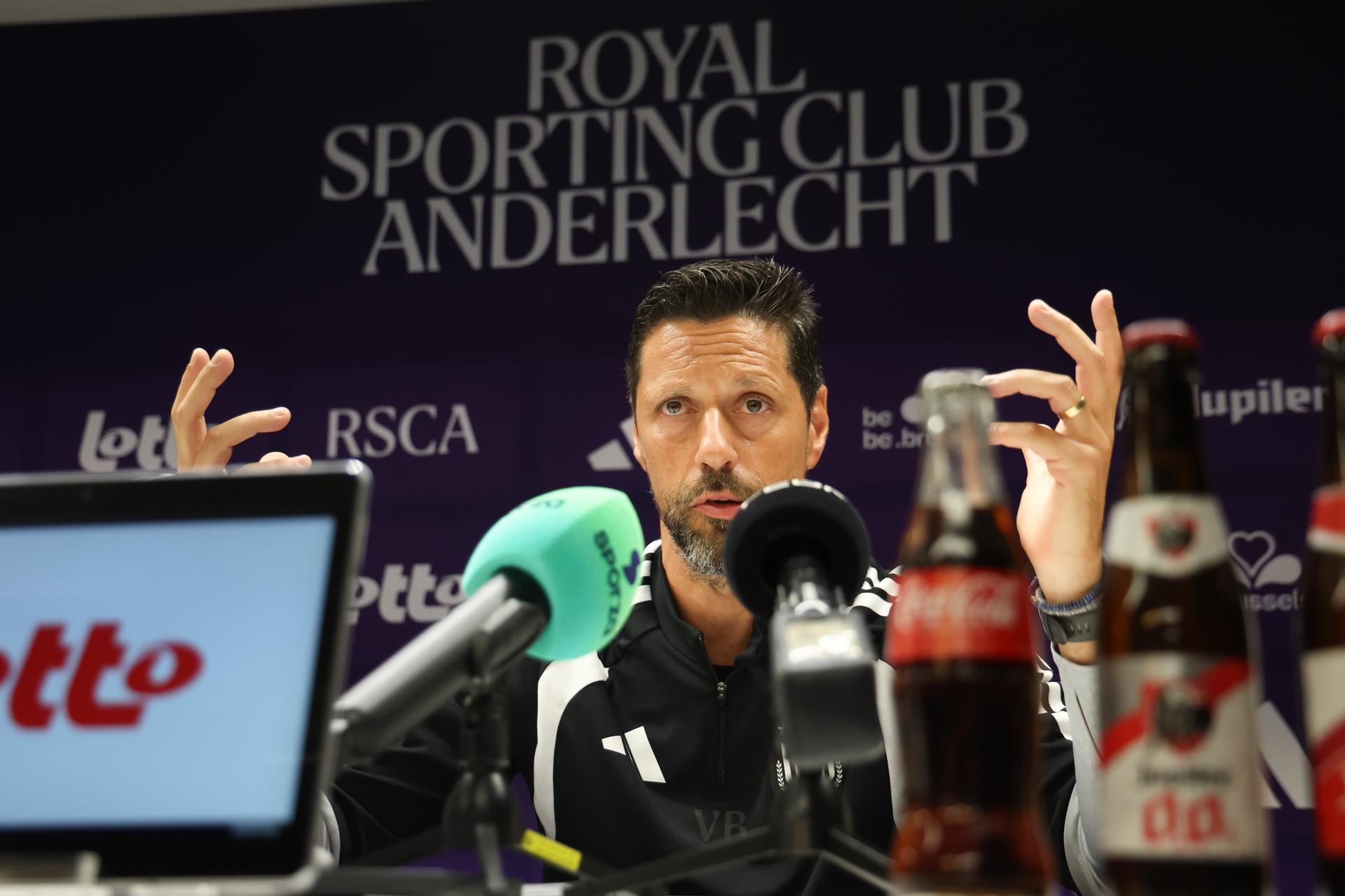 Anderlecht's head coach Vitor Bruno gestures during a press conference of Belgian first division soccer team RSC Anderlecht to present their new coach, on Thursday 25 June 2026 in Anderlecht, in preparation of the upcoming 2026-2027 Belgian first division soccer season. BELGA PHOTO VIRGINIE LEFOUR
