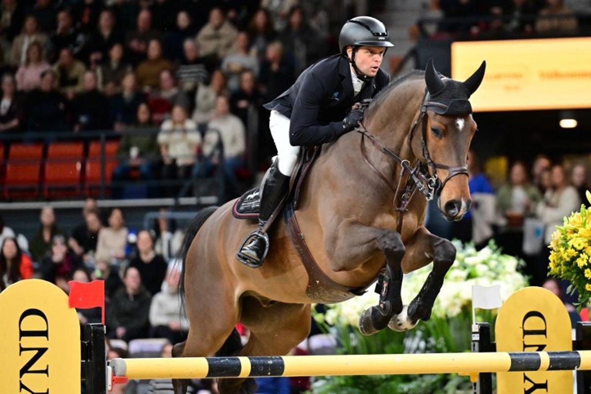 Belgium's Frederic Vernaet competes on the horse Paulus-L during the World Cup jumping at the Gothenburg Horse Show in Scandinavium in Gothenburg, Sweden on February 23, 2025. Bjorn LARSSON ROSVALL / TT News Agency / AFP