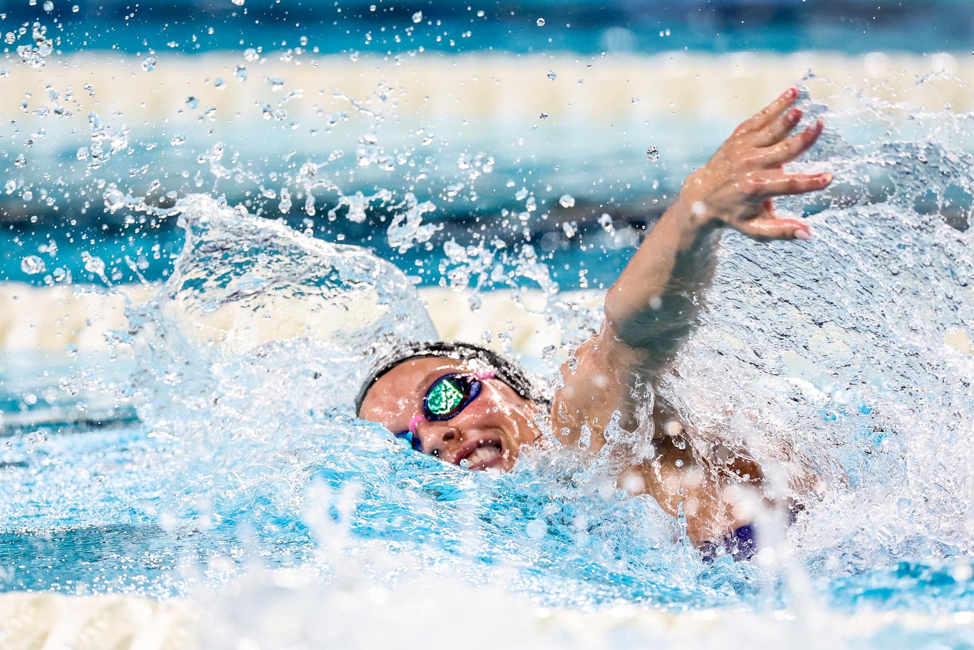 Belgian Sarah Dumont is pictured in action during the semifinals of the women's 200m freestyle event at the European Aquatics Championships in Paris, France on Wednesday 12 August 2026. BELGA PHOTO VIRGINIE LEFOUR