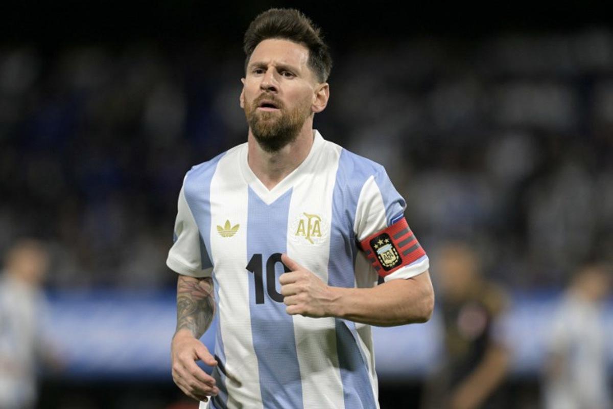 Argentina's forward #10 Lionel Messi gestures during the 2026 FIFA World Cup South American qualifiers football match between Argentina and Peru at the La Bombonera stadium in Buenos Aires on November 19, 2024. JUAN MABROMATA / AFP