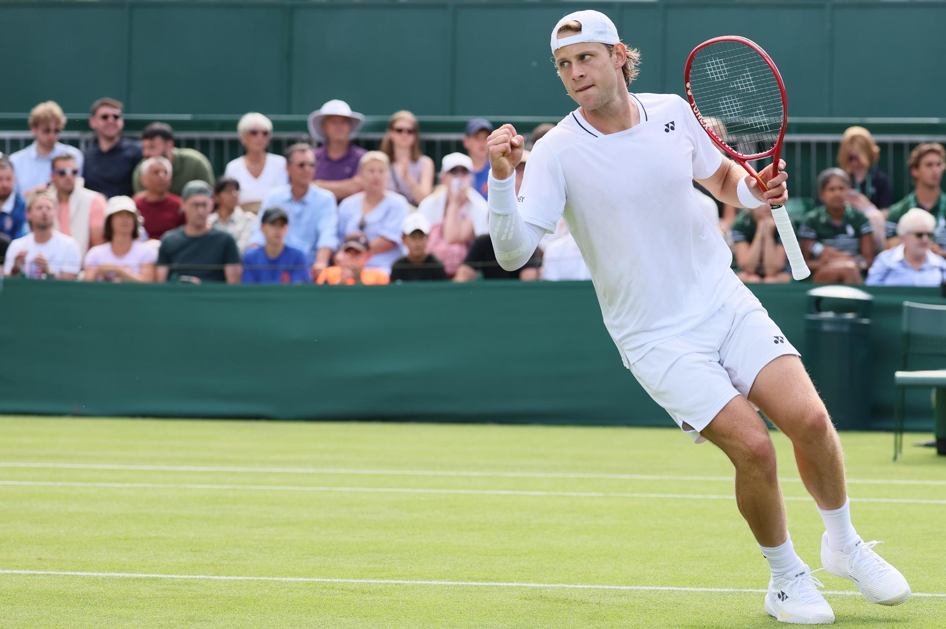 Belgian Zizou Bergs pictured in action during a first round game between French Humbert and Belgian Bergs in the Men's singles at the Wimbledon grand slam tennis tournament in London, Britain, Tuesday 30 June 2026. BELGA PHOTO BENOIT DOPPAGNE
