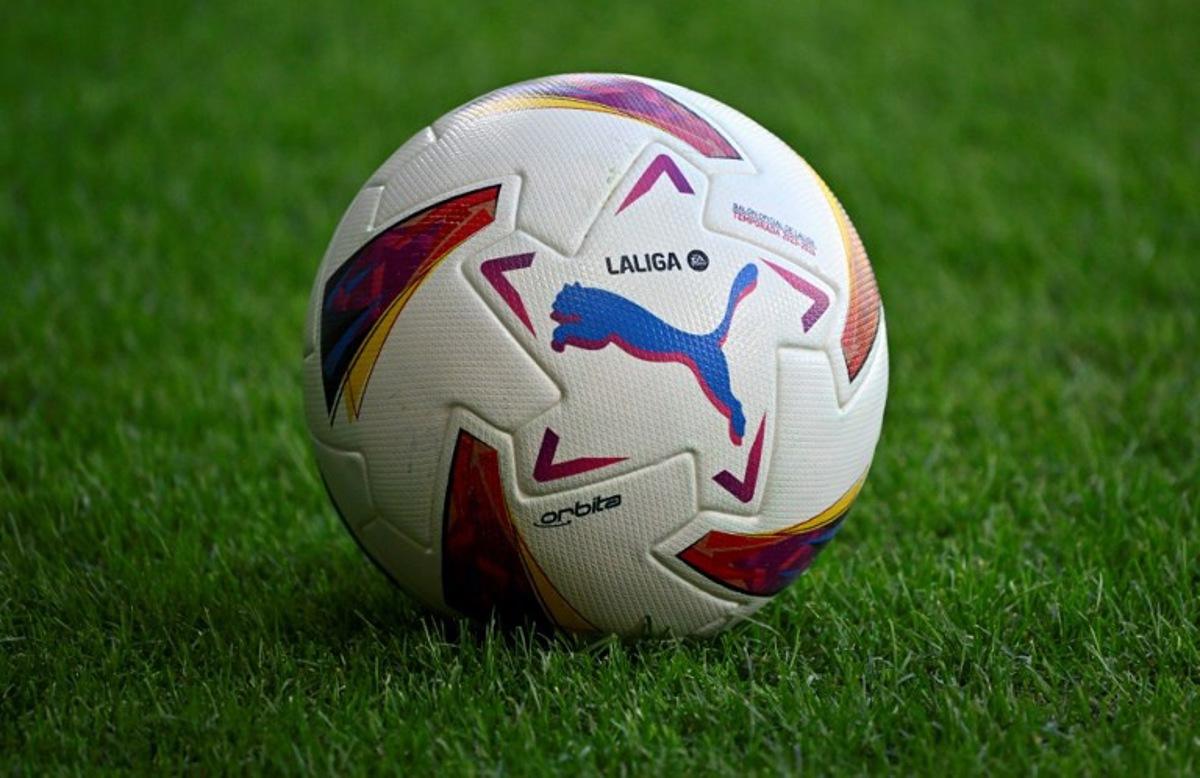 A picture taken on August 27, 2023 shows the Spanish Liga ball prior the Spanish Liga football match between Villarreal CF and FC Barcelona at La Ceramica stadium in Vila-real. JAVIER SORIANO / AFP