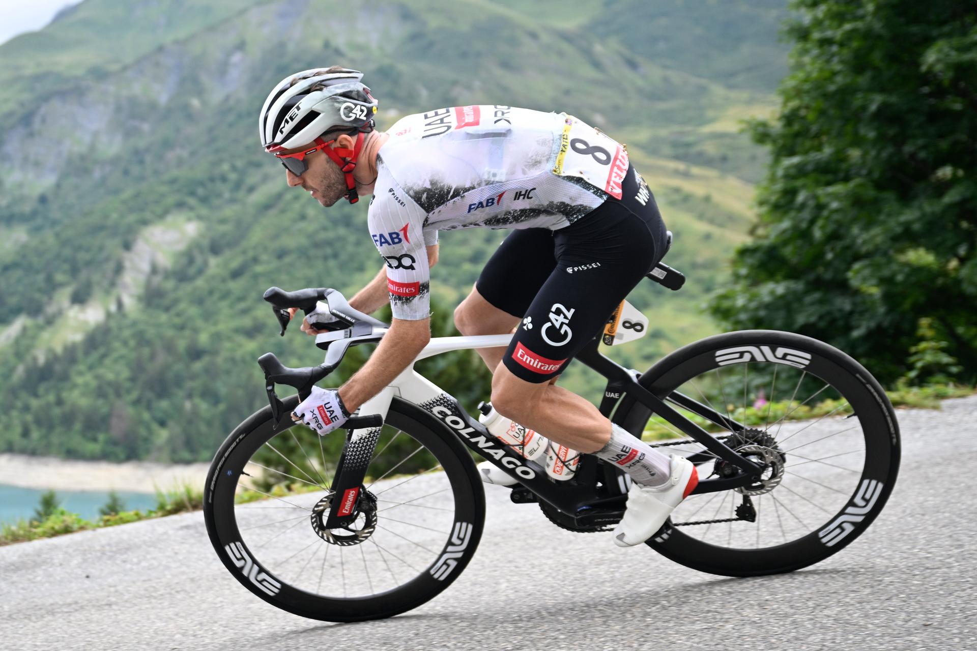 British Adam Yates of UAE Team Emirates-XRG pictured in action during stage 19 of the 2025 Tour de France cycling race, from Albertville to La Plagne (130km), on Friday 25 July 2025 in France. The 112th edition of the Tour de France starts on Saturday 5 July in Lille, France, and will finish in Paris, France on the 27th of July. BELGA PHOTO JASPER JACOBS