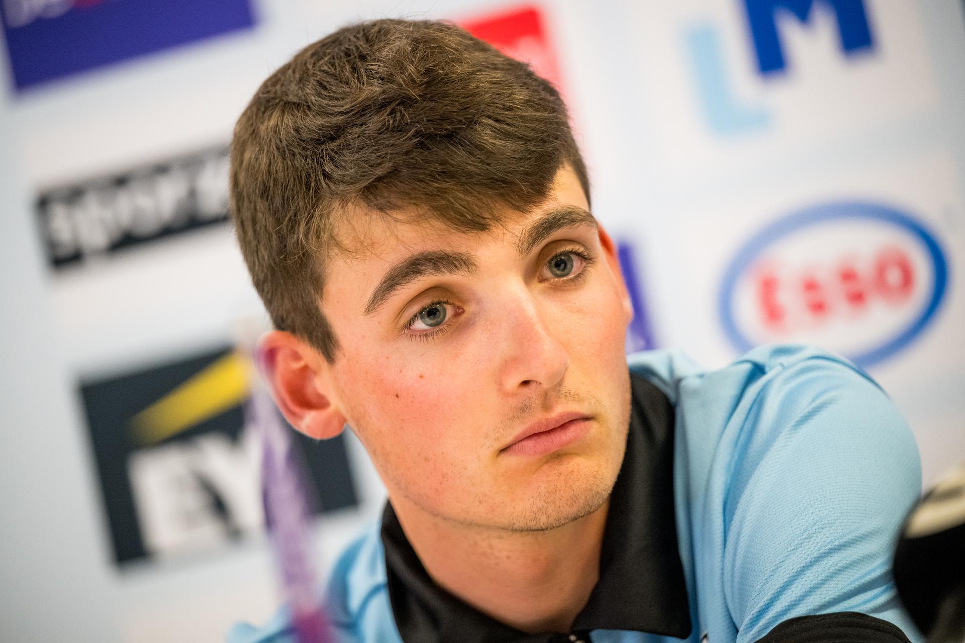 Belgian Robin Orins talks to the press during a press conference of the Belgian team ahead of Sunday's time trial race at the 2024 UCI Road and Para-Cycling Road World Championships, Friday 20 September 2024, in Wetzikon, Switzerland. The Worlds are taking place from 21 to 29 September in Zurich, Switzerland. BELGA PHOTO JASPER JACOBS