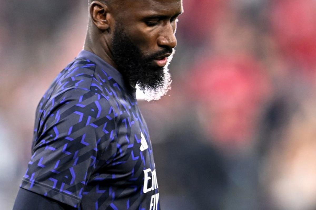 Real Madrid's German defender #22 Antonio Rudiger warms up ahead the UEFA Champions League semi-final first leg football match between FC Bayern Munich and Real Madrid CF on April 30, 2024 in Munich, southern Germany. Kirill KUDRYAVTSEV / AFP