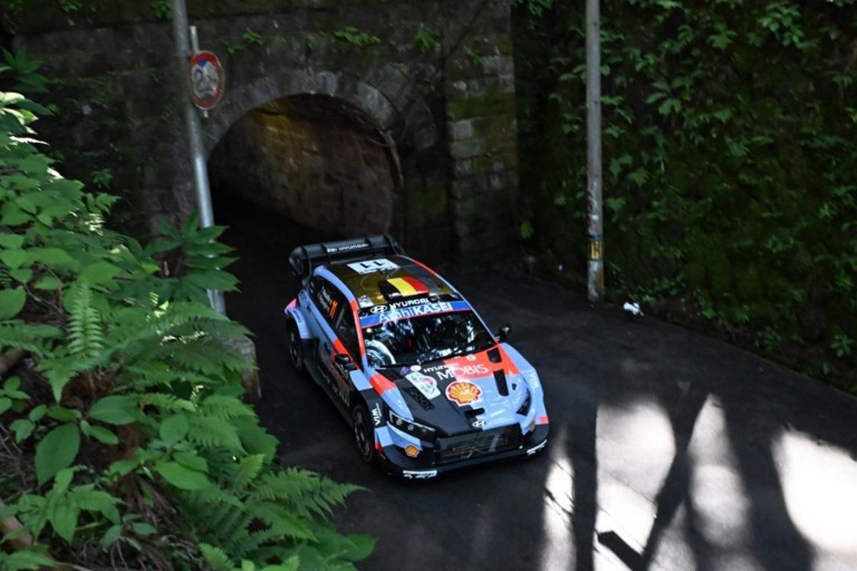 Thierry Neuville of Belgium and his co-driver Martijn Wydaeghe of Belgium drive their HYUNDAI i20 N Rally1 during SS5 Isegami's Tunnel section of the Rally Japan, the 7th round of the FIA World Rally Championships in Toyota city, Aichi prefecture on May 29, 2026. Toshifumi KITAMURA / AFP
