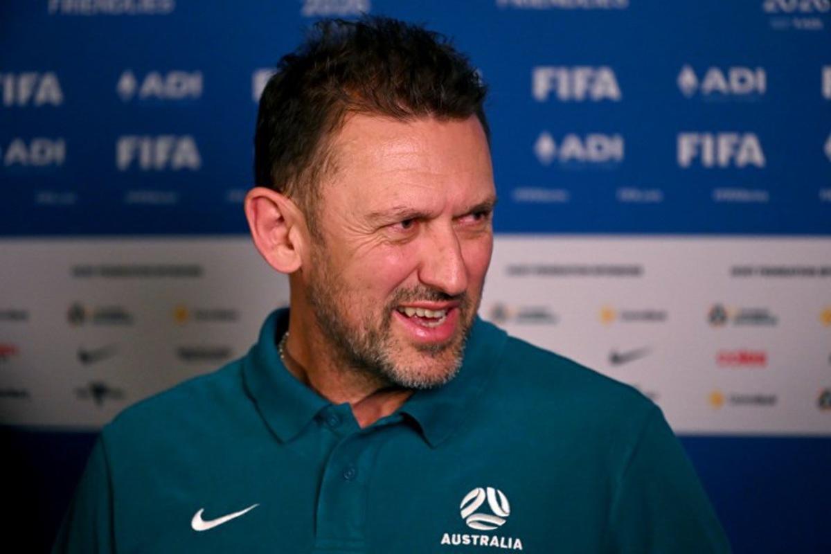 Australia's football coach Tony Popovic speaks to the media in Melbourne on March 30, 2026, ahead of their international friendly football match against Curacao. William WEST / AFP