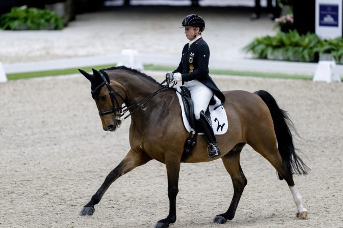 Germany's Isabell Werth on Emilio 10 competes in the FEI World Cup qualification dressage, during The Dutch Masters Indoor Brabant Horse Show, in 's Hertogenbosch on March 9, 2023. Sander Koning / ANP / AFP