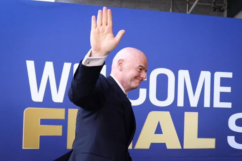 FIFA President Gianni Infantino waves as he arrives for the 2026 World Cup football tournament final match between Spain and Argentina at the New York/New Jersey Stadium in East Rutherford on July 19, 2026. CHARLY TRIBALLEAU / AFP