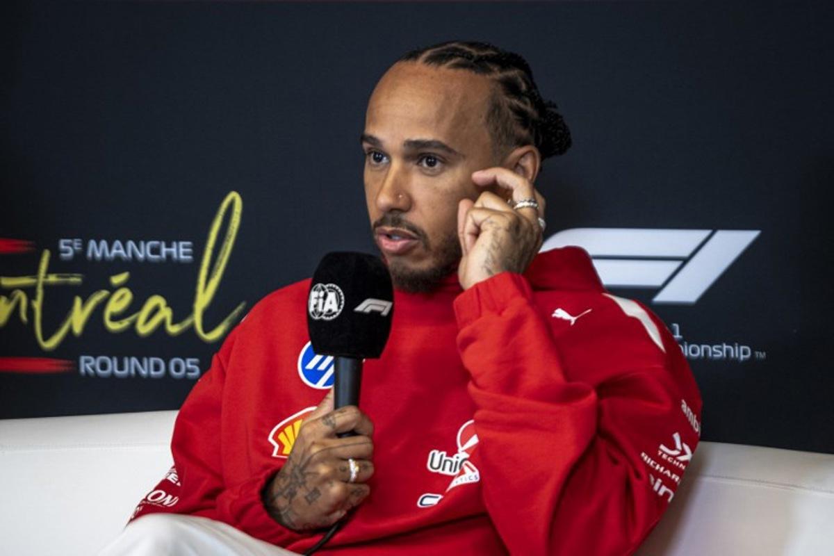 Ferrari's British driver Lewis Hamilton answers a question during a press conference before the F1 races at the Circuit Gilles-Villeneuve in Montreal, Quebec, Canada, on May 21, 2026. ANDREJ IVANOV / AFP
