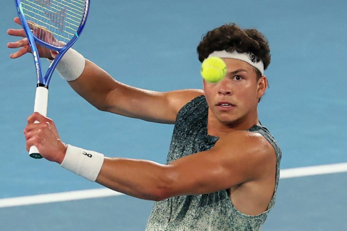 USA's Ben Shelton hits a shot against Norway's Casper Ruud during their men's singles match on day nine of the Australian Open tennis tournament in Melbourne on January 26, 2026. Martin KEEP / AFP