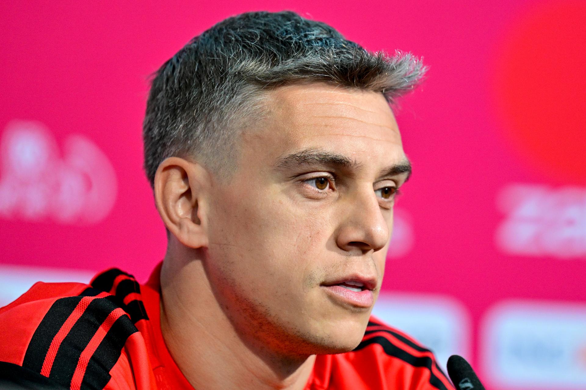 Belgium's Leandro Trossard pictured during a press conference of Belgian national soccer team Red Devils, at the basecamp in Seattle, USA on Tuesday 16 June 2026, after their first game against Egypt at the FIFA World Cup 2026. The match ended in a 1-1 draw. BELGA PHOTO DIRK WAEM