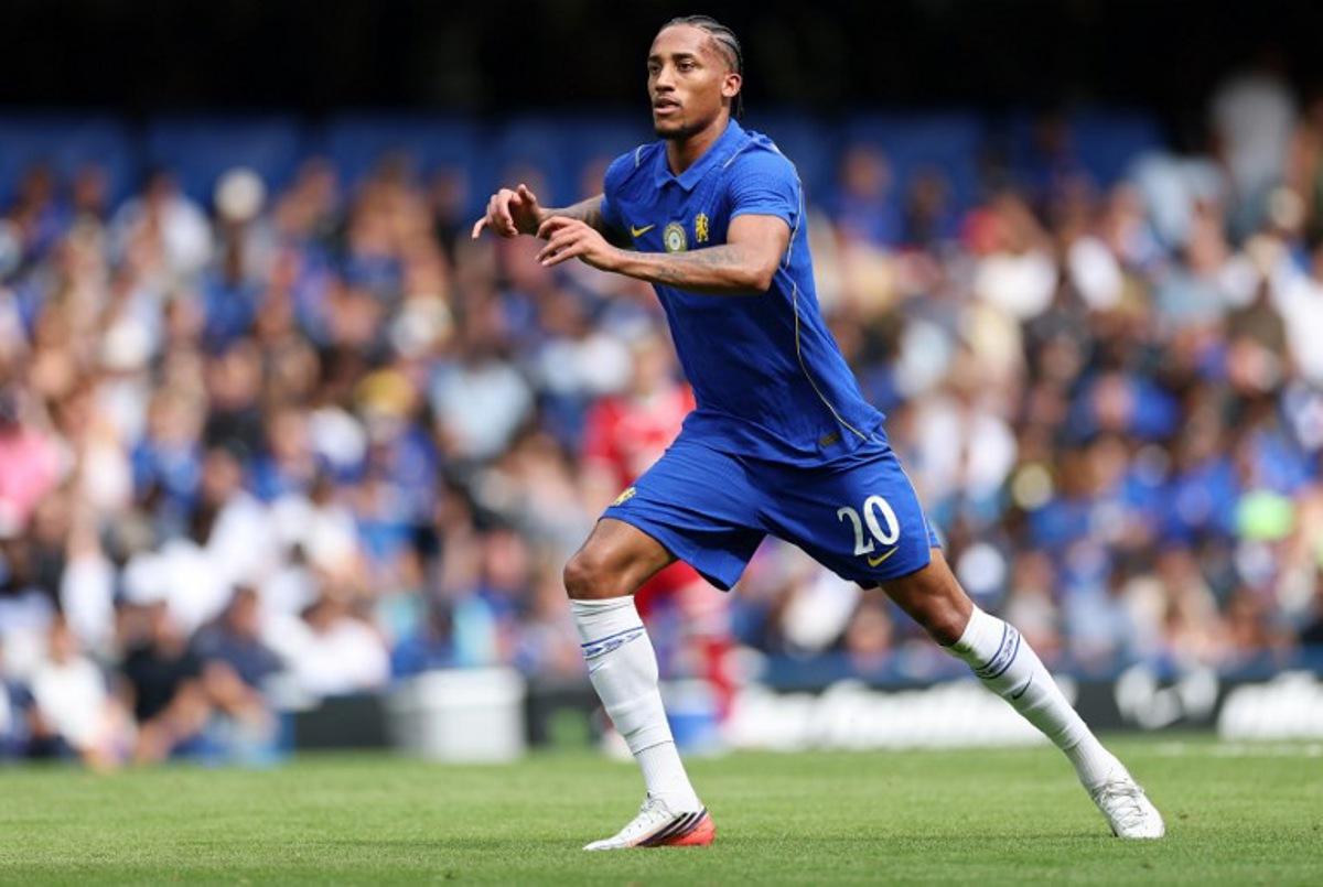 Chelsea's Brazilian striker #20 Joao Pedro waits to receive the ball during the pre-season friendly football match between Chelsea and Real Sociedad at Stamford Bridge in London on August 15, 2026. Adrian DENNIS / AFP
