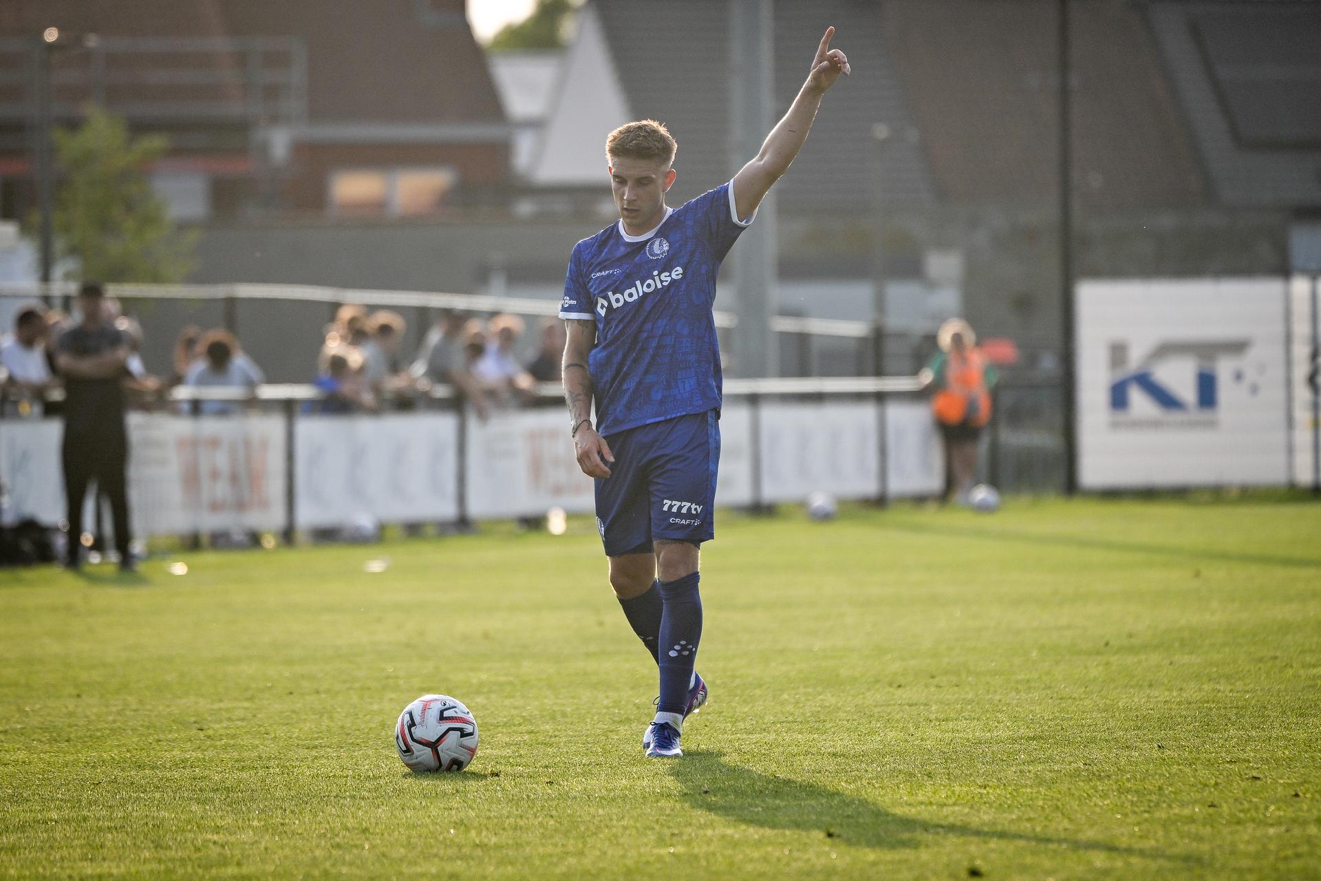 Gent's Michal Skoras pictured during a friendly soccer game between first provincial division soccer team KFC Merelebeke and first division KAA Gent, on Saturday 27 June 2026 in Merelbeke, in preparation of the upcoming 2026-2027 Belgian first division soccer season. BELGA PHOTO ELIAS ROM