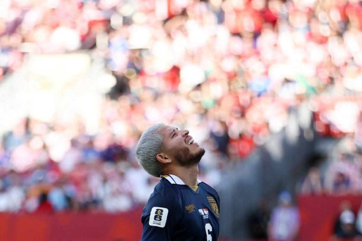 Panama's midfielder #06 Cristian Martinez reacts to a missed chance during the 2026 World Cup Group L football match between Panama and Croatia at the Toronto Stadium in Toronto on June 23, 2026. Cole Burston / AFP