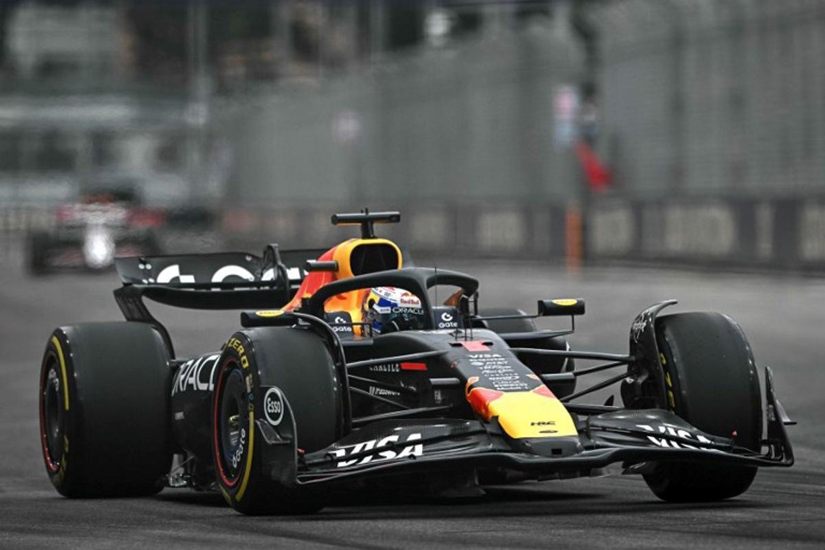 Red Bull Racing's Dutch driver Max Verstappen drives during the third practice session ahead of the Formula One Singapore Grand Prix night race at the Marina Bay Street Circuit in Singapore on October 4, 2025. Lillian SUWANRUMPHA / AFP