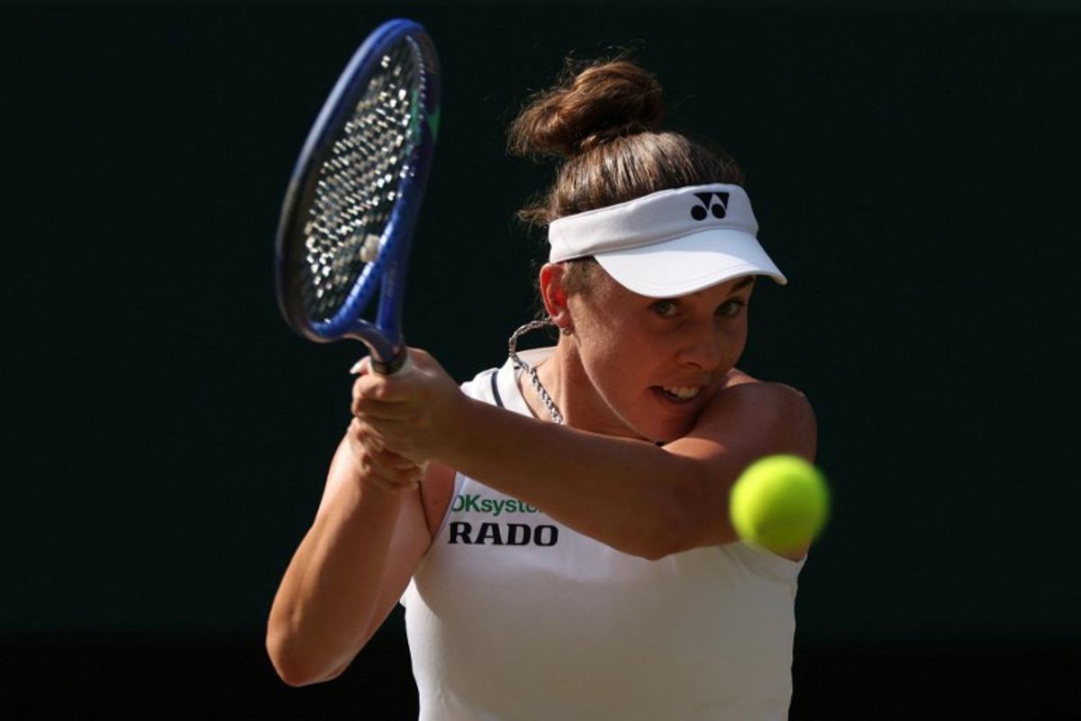 Czech Republic's Linda Noskova returns to Ukraine's Marta Kostyuk during their women's singles semi-final tennis match on the eleventh day of the 2026 Wimbledon Championships at The All England Lawn Tennis and Croquet Club in Wimbledon, southwest London, on July 9, 2026. Adrian Dennis / AFP