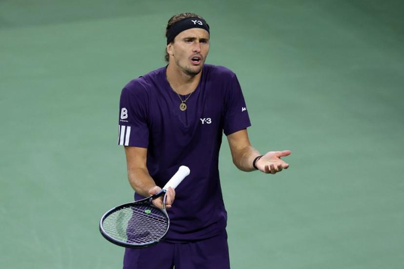 Germany's Alexander Zverev reacts after a point against Canada's Felix Auger-Aliassime during their men's singles third round match on day seven of the US Open tennis tournament at the USTA Billie Jean King National Tennis Center in New York City, on August 30, 2025. CHARLY TRIBALLEAU / AFP
