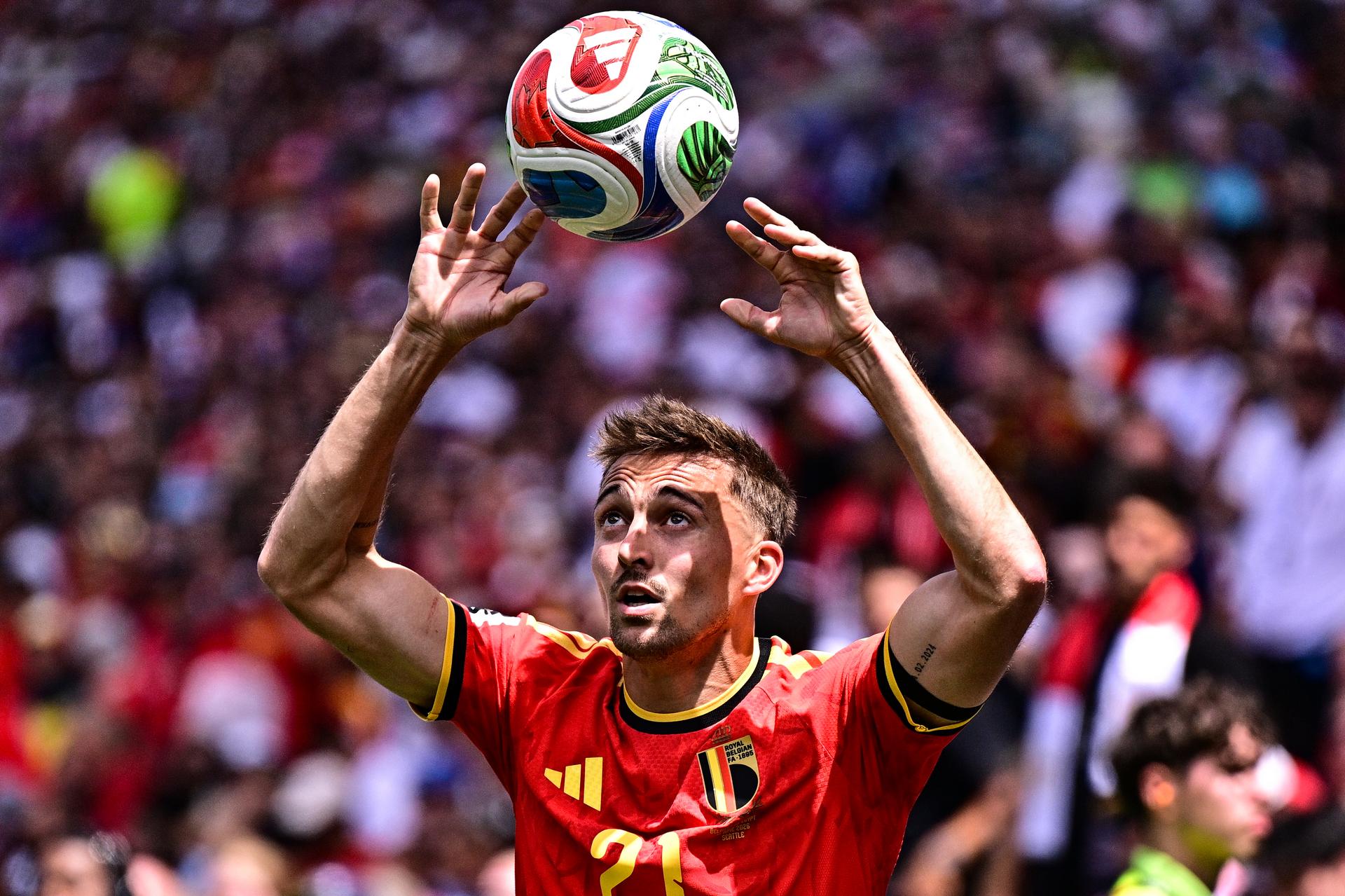 Belgium's Timothy Castagne pictured in action during a soccer game between Belgian national team Red Devils and Egypt, on Monday 15 June 2026 in Seattle, the first game in the group stage of the FIFA World Cup 2026 in the United States of America. The Diables Rouges - Rode Duivels were drawn into Group G. BELGA PHOTO DIRK WAEM