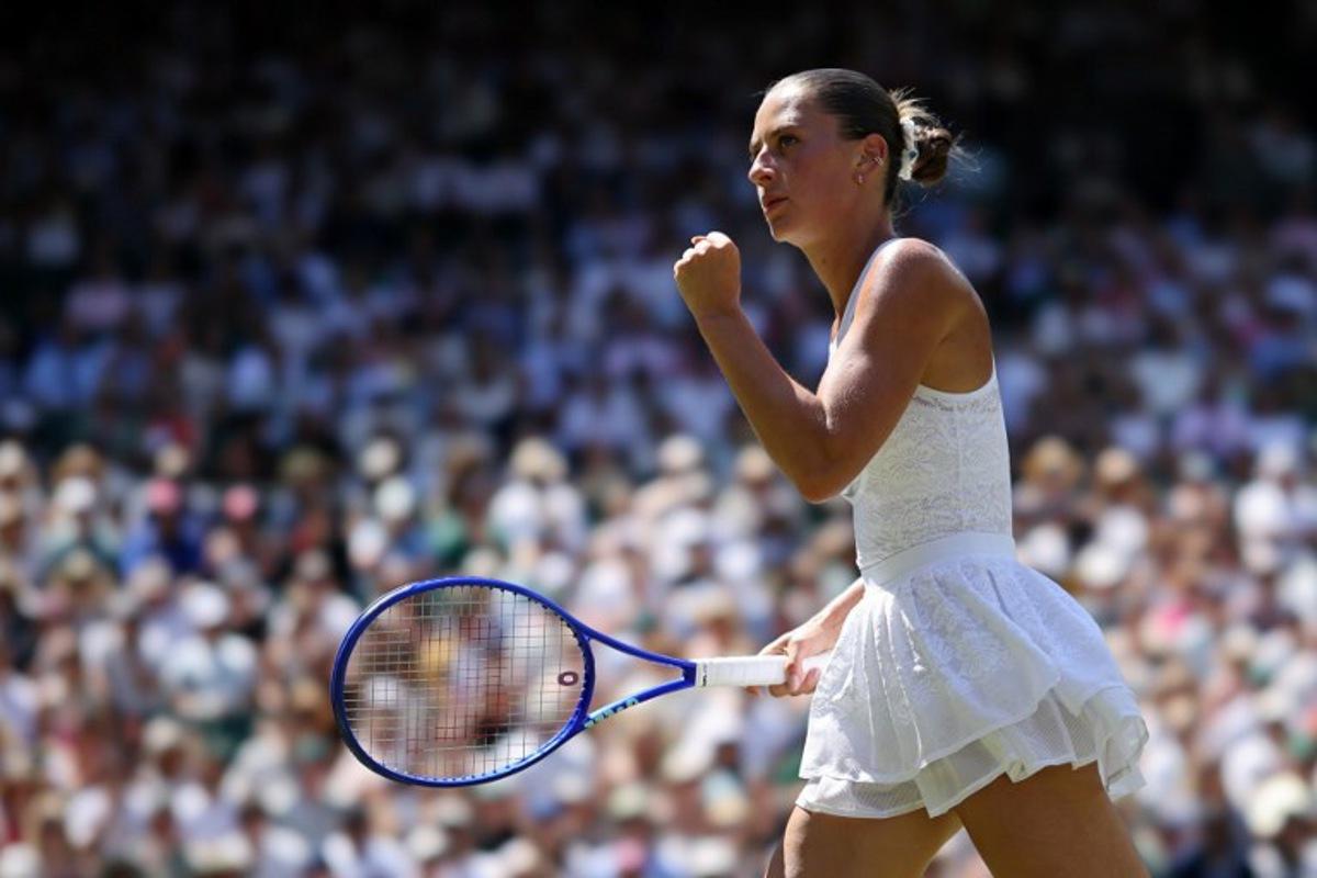 Ukraine's Marta Kostyuk reacts against Italy's Jasmine Paolini during their women's singles quarter-final tennis match on the tenth day of the 2026 Wimbledon Championships at The All England Lawn Tennis and Croquet Club in Wimbledon, southwest London, on July 8, 2026. Henry NICHOLLS / AFP