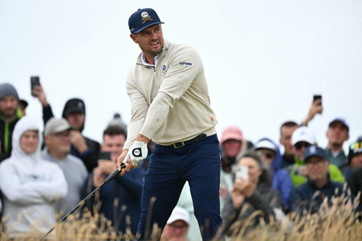 US golfer Bryson DeChambeau prepares to play from the 4th tee during his second round, on day two of the 152nd British Open Golf Championship at Royal Troon on the south west coast of Scotland on July 19, 2024. Paul ELLIS / AFP