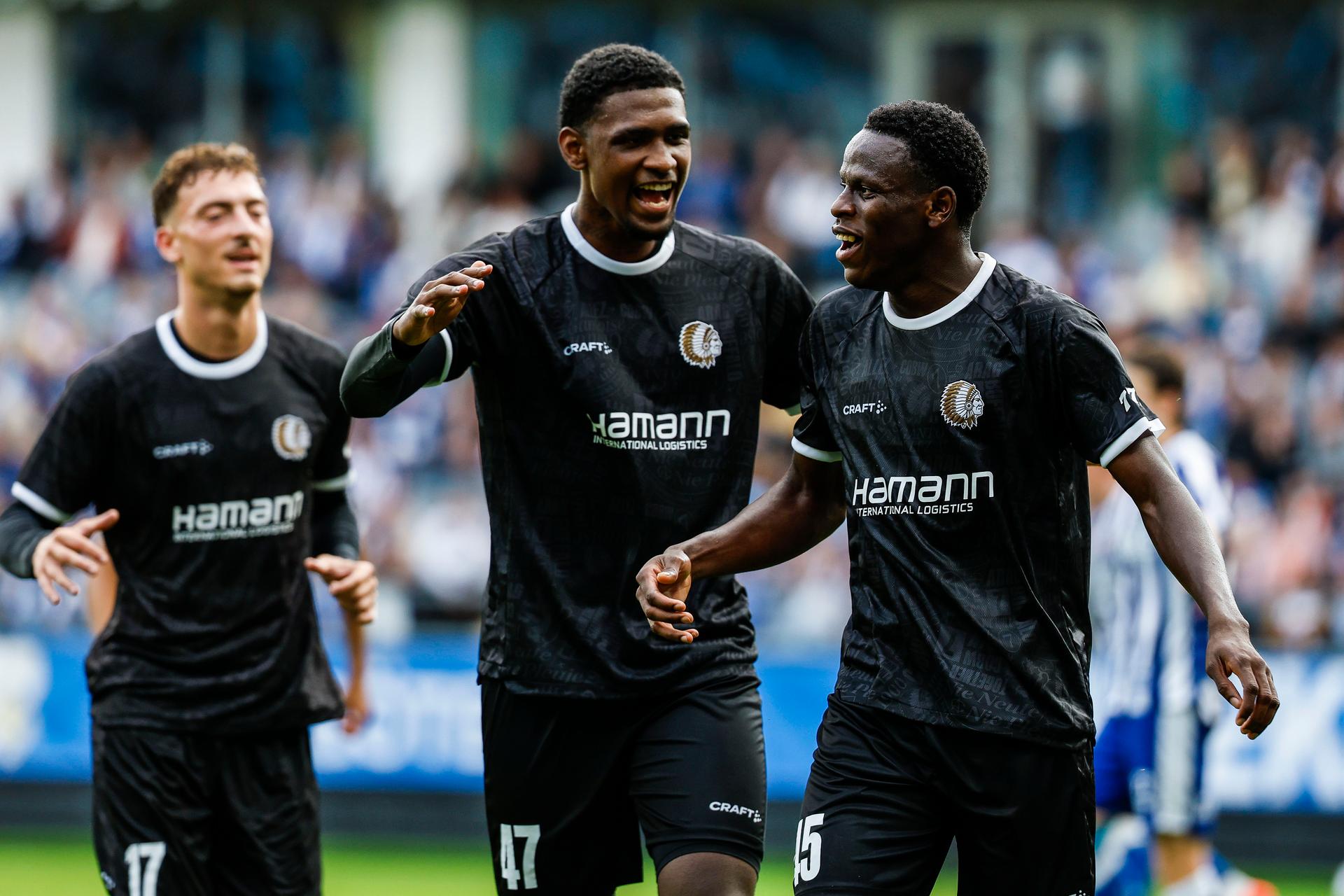 Gent's Hyllarion Goore celebrates after scoring during a game between Swedish IFK Goteborg and Belgian KAA Gent, in Goteborg, Sweden, on Thursday 6th August 2026, a first leg game in the third qualifying round of the UEFA Conference League competition. BELGA PHOTO NICKLAS ELMRIN - BENELUX ONLY
