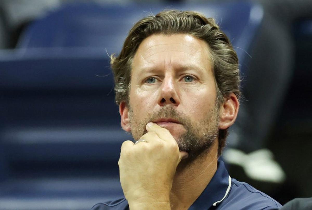 Japan's Naomi Osaka's Belgian coach Wim Fissette watches her play against Czech Republic's Karolina Muchova during their women's singles second round tennis match on day four of the US Open tennis tournament at the USTA Billie Jean King National Tennis Center in New York City, on August 29, 2024. CHARLY TRIBALLEAU / AFP
