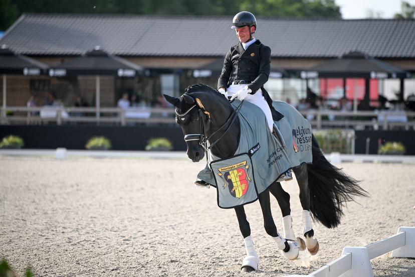 Belgian rider Justin Verboomen and his horse Zonik Plus pictured after the Dressage Nations Cup FEI CDIO4 equestrian event in Koningshooikt, Lier on Saturday 23 May 2026. BELGA PHOTO ELIAS ROM